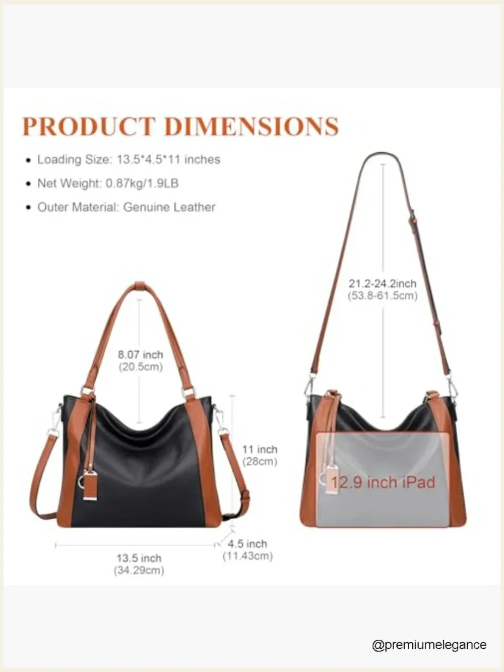 Large Genuine Leather Hobo Bag with Detachable Crossbody Strap